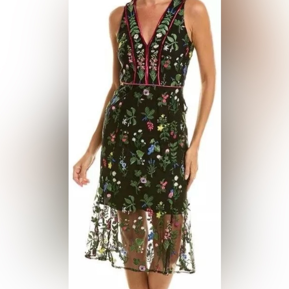 Sam Edelman Black Sleeveless Floral Embroidered Boho Elegant Dress
